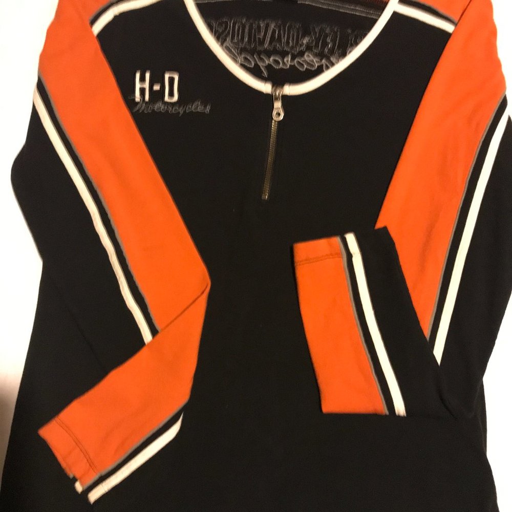 Harley Davidson Ladies Shirt, size L Black & Orange